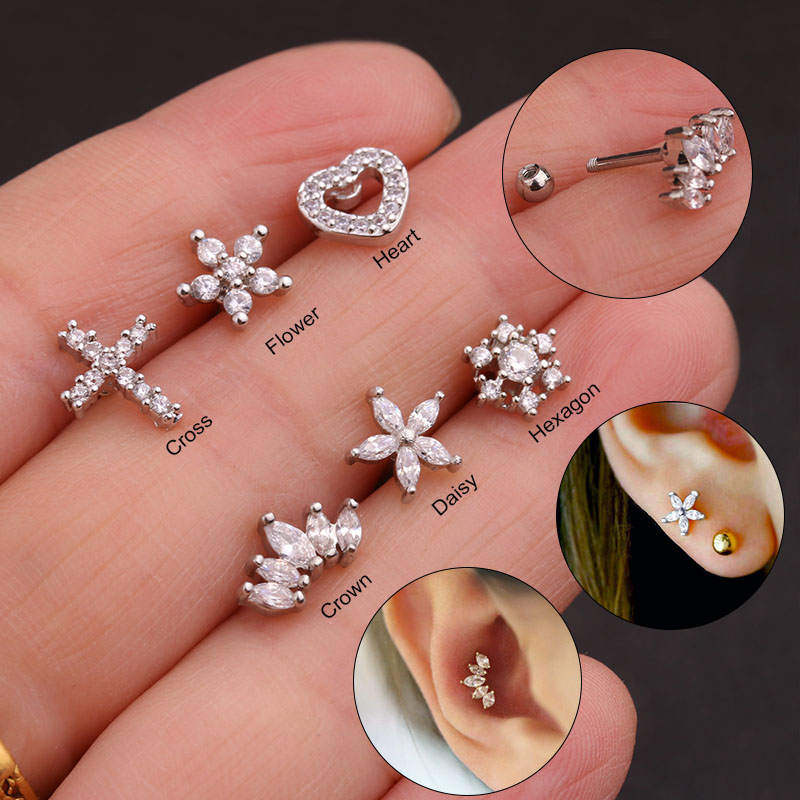 Tragus oreja Helix cartilage Barbell piercing conector cristal cadena cruz negro