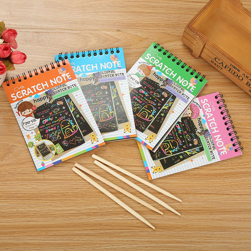 

Scratch note Black cardboard Creative DIY draw sketch notes for kids toy notebook Coloring Drawing Note Book Supplies C5659