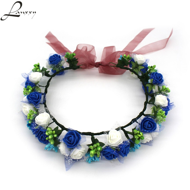 

Lanxxy New Women Wedding Bridal Hair Bands Flowers Hair Accessories Floral Crown Girls Summer Headwear Fashion Headband