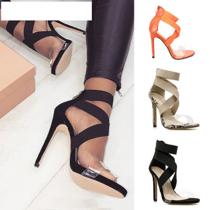 

Women's high-heeled shoes European and American snake pattern transparent high-heeled sandals, Black