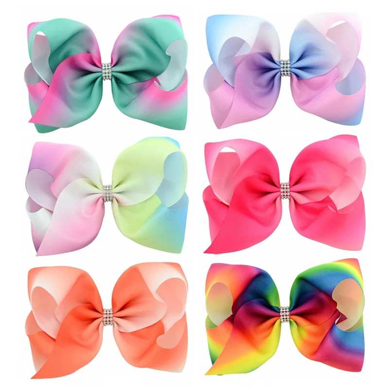 

BNWIGE 6Pcs/lot Fashion New Colorful Rhinestone Large Ribbon Bows With Clip Boutique DIY Handmade Hairgrips Girl Hair Accessorie