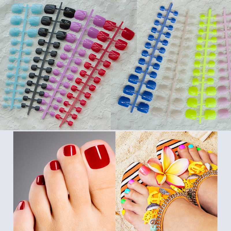 

Mixed 5 Colors Fashionable Foot false nails fake nails Candy Color 24 pcs/set exploston models foot toe french art tips, 5sheet x pack