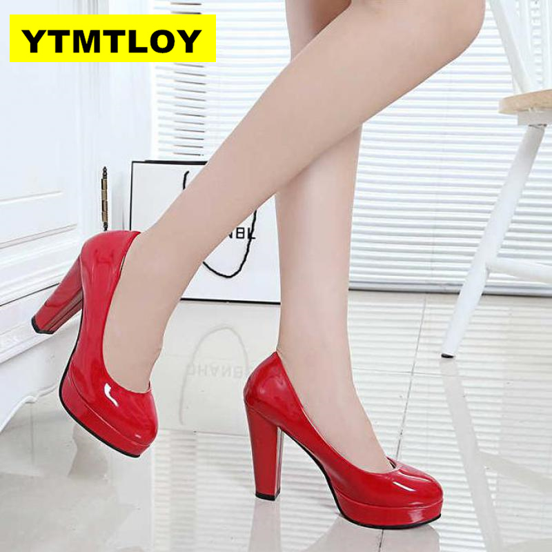 

2019 Women Pumps Fashion Classic Patent Leather High Heels Shoes Nude Sharp Head Paltform Wedding Dress Plus Size -42, Beige