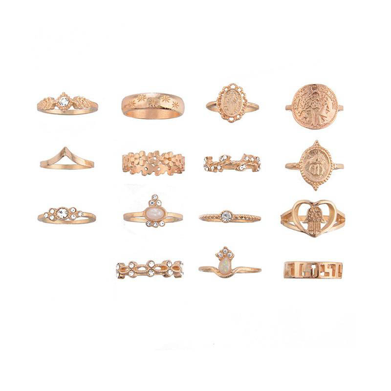 

Vintage 15Pcs/set Gold Color Statement Rings Set For Women New Fashion Geometric Midi Finger Ring Female Bohemian Jewelry Gifts