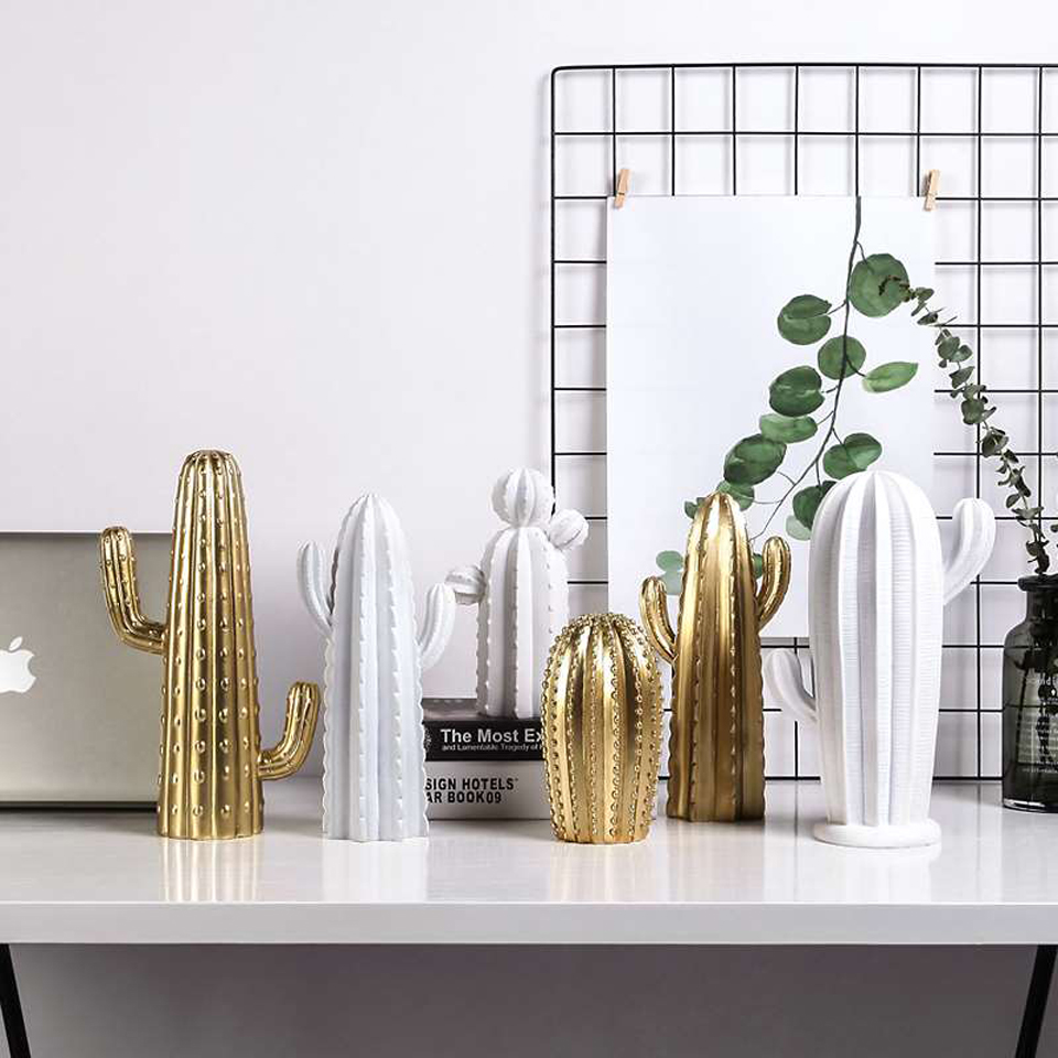 

Nordic Simple Style White Gold Cactus Ornaments Simulation Fairy Column Home Living Room Decoration Jewelry Artificial Plant, Golden-d