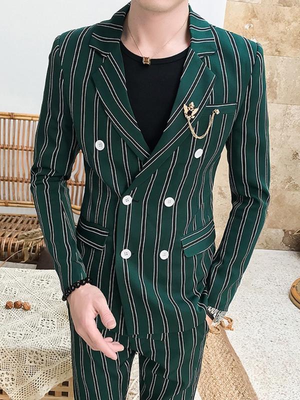 

Korean Style Mens Striped Suit Fall Wedding Groom Suit Stripe Busines Formal Costume Mariage Homme Tuxedo Terno Masculino, Green
