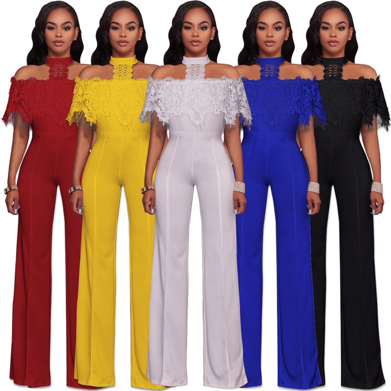

Hot sale lace strapless neck hung with rich leg jumpsuits0224, See chart