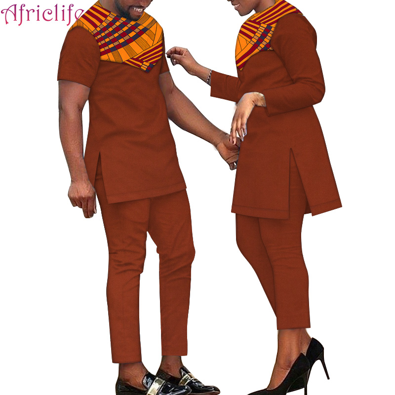 

Newest Design Lover Pant Sets 100% Cotton Men T Shirt Set and Women Shirt Set African Couple Clothing Family Dresses WYQ390