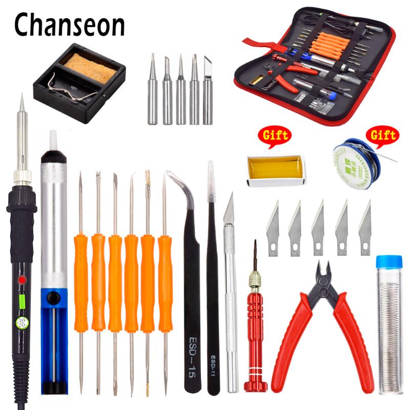 

Chanseon EU 60W Temperature Adjustable Electric Soldering Iron Kit Desoldering Pump Tin Wire Welding Tools Storage Bag New