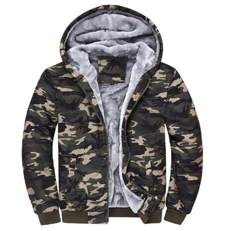 

Autumn and winter men' hooded camouflage sweater large size thick warm wool collar hoodie jacket jackets Outerwear Coat, Multi