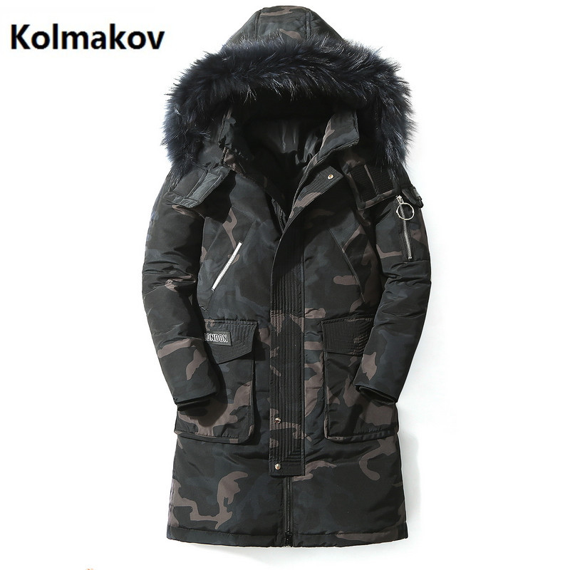 

2019 New Arrival Winter Mens Duck Down Jackets Men's Long camouflage Jackets with Fur Collar Warm Snow Overcoats for Men -3XL, Beige