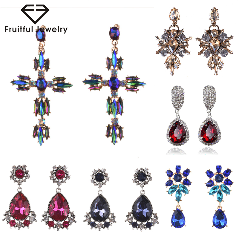 

Dangle & Chandelier Fruitful Boho Cross Rhinestone Flower Crystal Water Drop Gem Earrings Geometric Hit Color Luxury Retro Oval Women Jewelr
