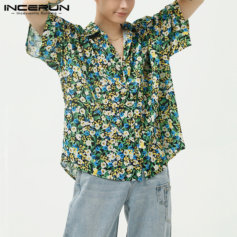 

2020 Fashion Men Hawaiian Shirts Flower Printed Short Sleeve Lapel Blouse Fashion Loose Brand Summer Holiday Hombre Camisa -3XL, Green