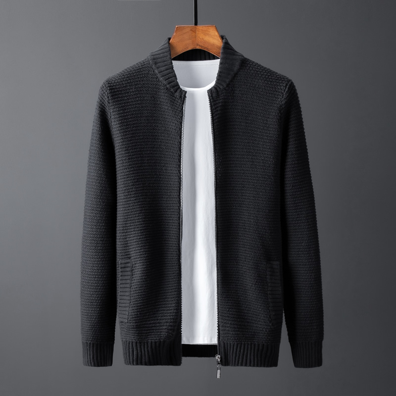 

Winter Men's Zipper Knitted Sweater Coat Thick Wool Cardigan Muscle Fit Knitted Jackets Fashionable Male Clothing Sweatercoat, Black