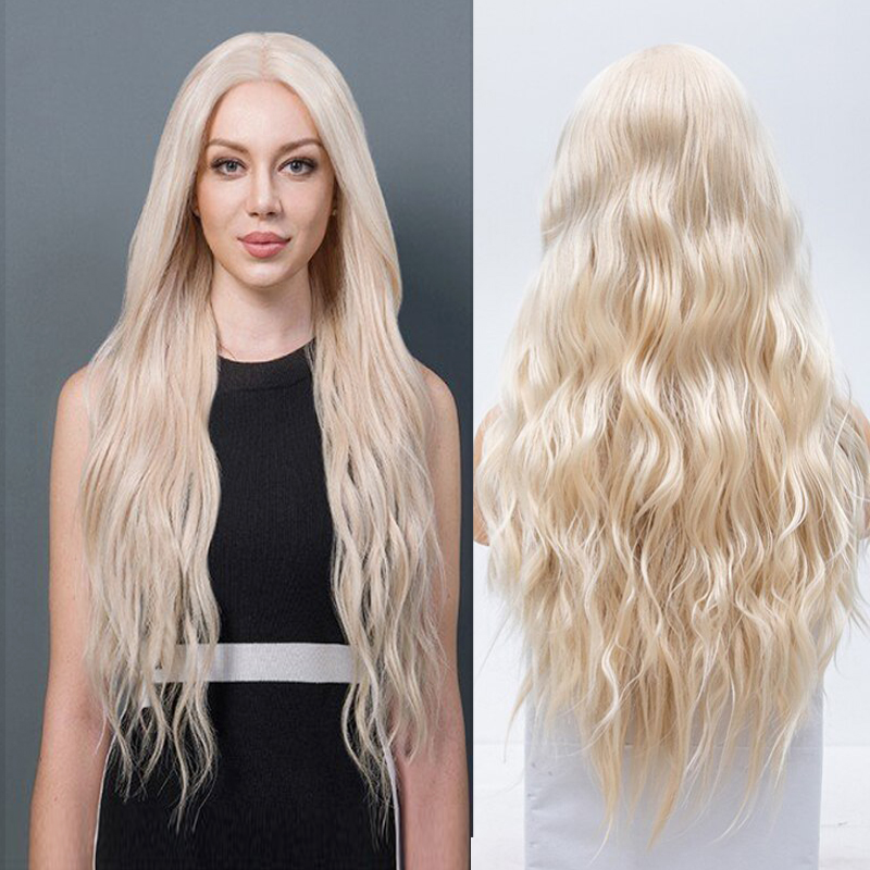 

RONGDUOYI High Temperature Fiber Hair Blonde Synthetic Lace Front Wigs For Women Natural Wave Middle Part Long Cosplay Lace Wig, As pic