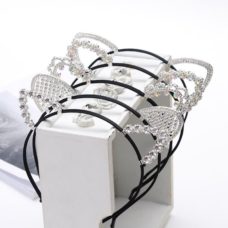 

Novelty Kids Cat Ears Headband with Ear Handmade Crystal Hairband Festival Girls Crown Rhinestone Headdress Hair Accessories