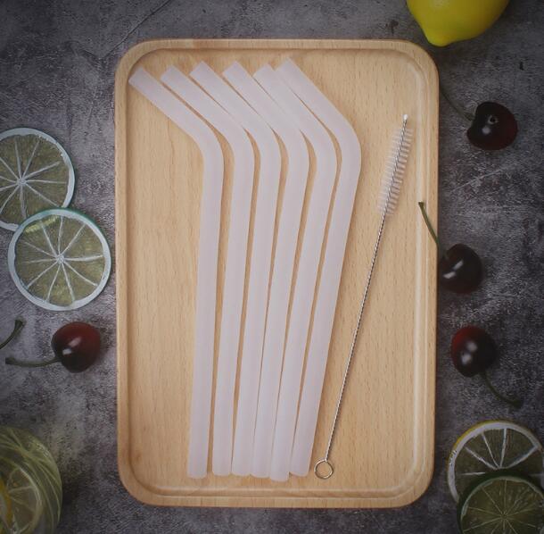 

100sets/lot 22cm 6pcs Reusable Translucence Drinking Straw Silicone Straws + 1 pcs Cleaner Brush Set for Party Supply
