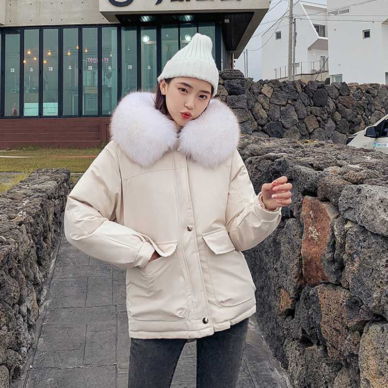 

Korean style 2020 winter parka for women thick long jacket hooded fur collar warm oversized outwear feminina coat abrigos mujer, Beige