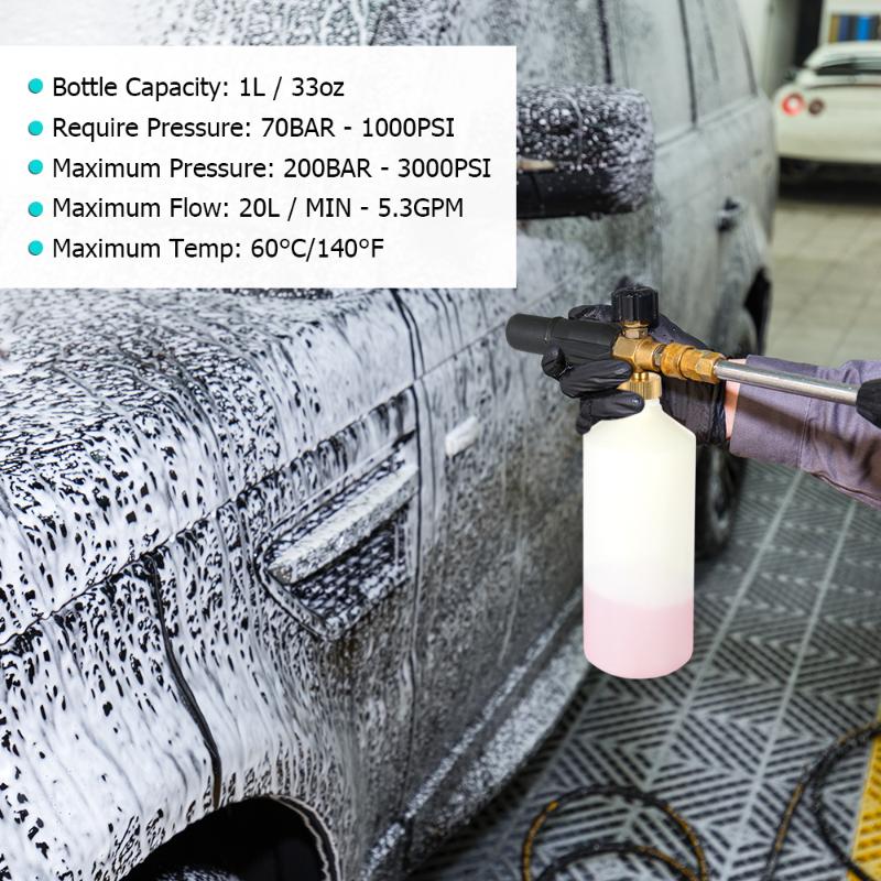 

New Adjustable Foam Lance 1L Car Washer Bottle spray gun Bottle Nozzle Injector Soap Foamer Car Wash Gun for Lavor Pressure Wash