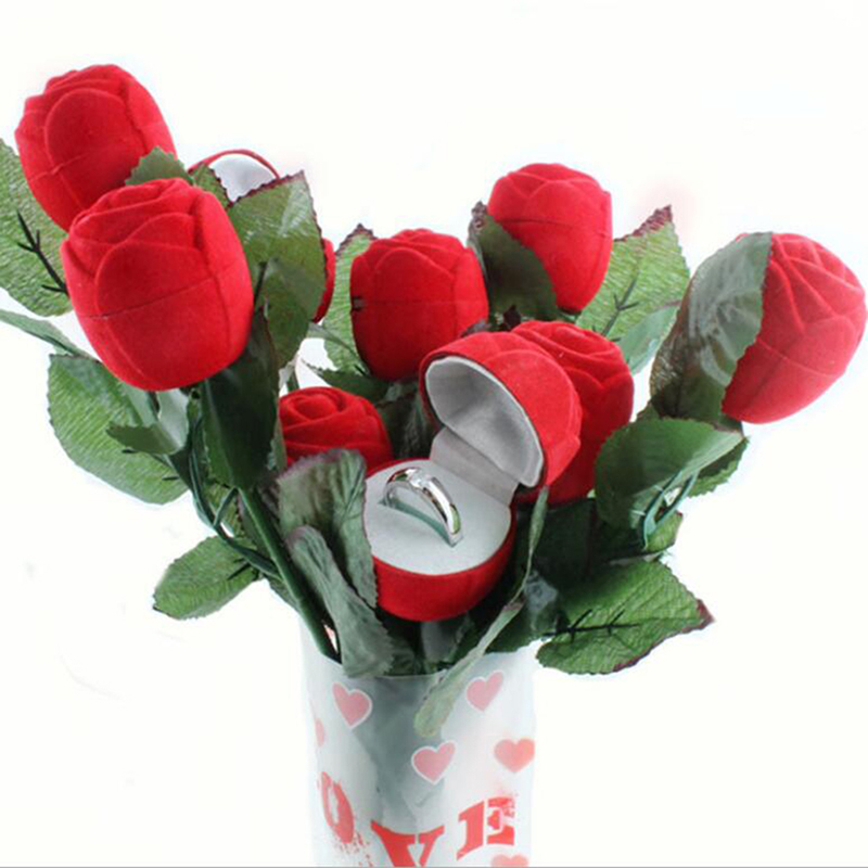 

1PCS Romantic Red Rose Ring Box Personalized Velvet Wedding Gift Box Valentine Day Engagement Ring Case Jewellery Packaging