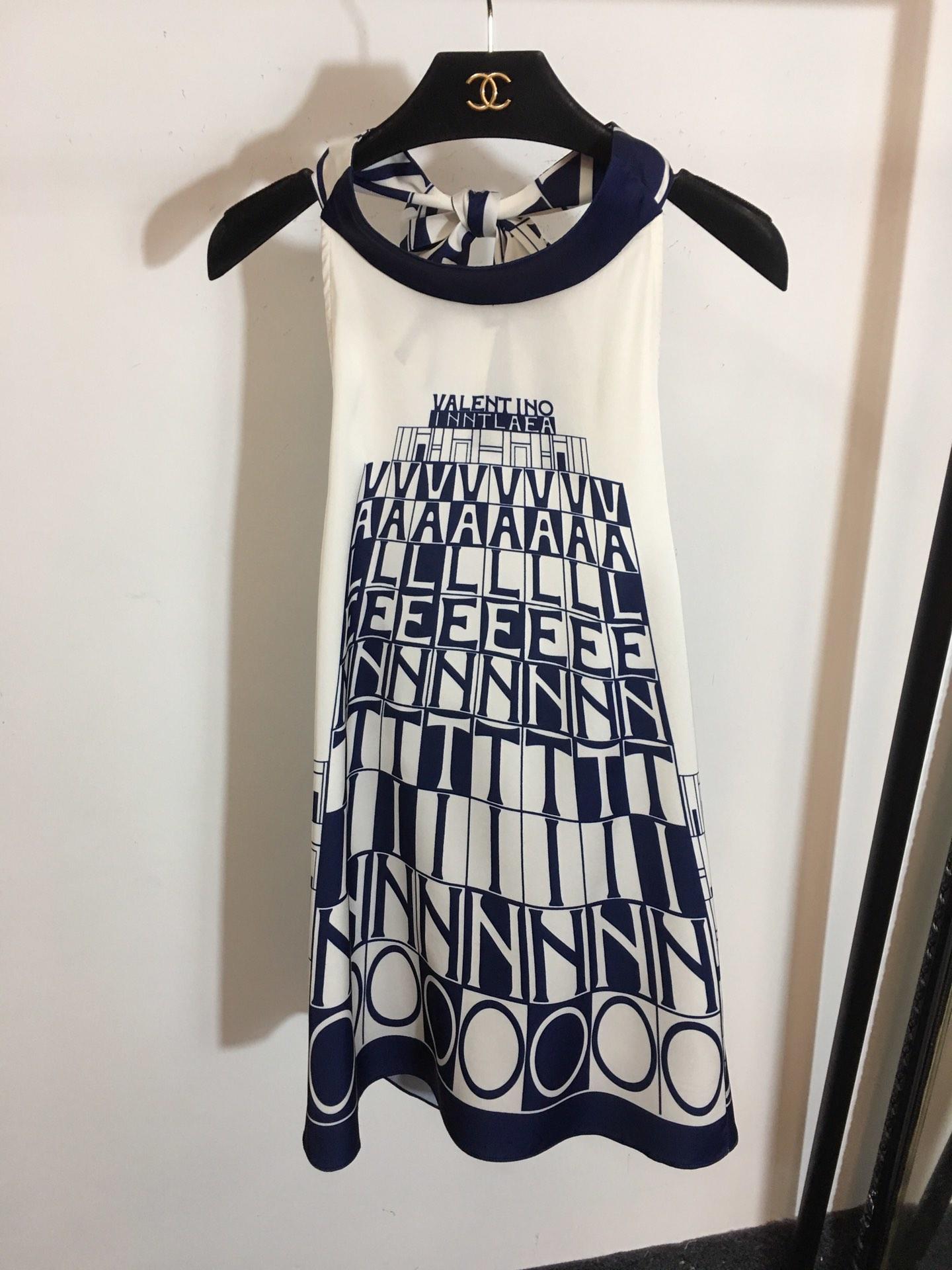 

Fashion-Milan Runway Dress 2019 New Halter Sleeveless Backless Designer Women Dress Letter Print Vestidos De Festa 62782, As shown