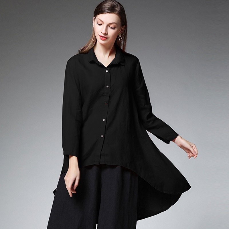 

2019 new design women spring blouse high and low asymmetrical design plus size solid color fashion female loose top black color