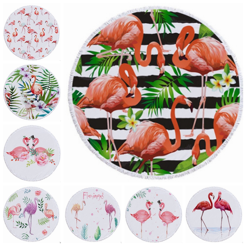 

Flamingo Beach Towel Tassels Round Beach Towels Plus Size Picnic Rug Women Bikini Cover Up Yoga Mat 5 Designs 15pcs LQPYW1128, As show