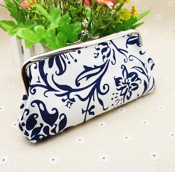 

80pcs Brief National Style Floral Printing Long coin purse canvas key holder wallet hasp small gifts bag clutch handbag