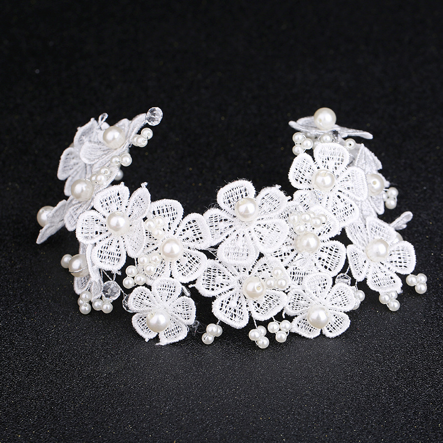 

Korean Manual Lace Red White Marry Flower Manual Pearl Short Hair Bride Headwear Wedding Dress Hair