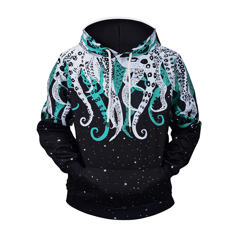 

men streetwear hoodie pullover boys 3D octopus print hoodies jersey jacket hooded sweatshirts XXL XXXL, Sky blue