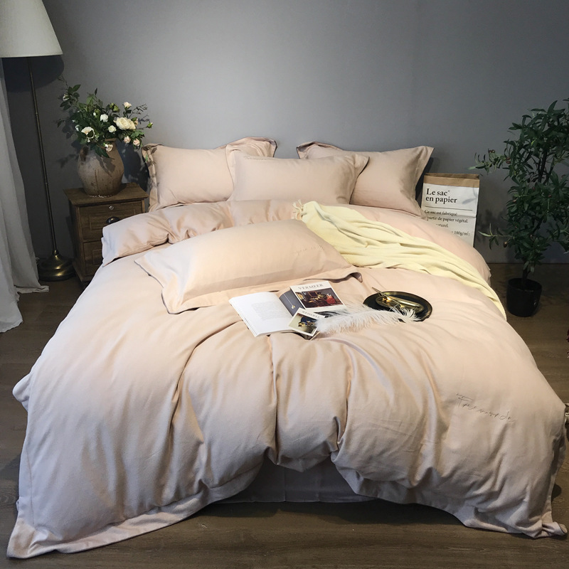 

FreeShipping 4pcs Popular Bedding Set 100% Cotton PureColor Quilt Cover Northern Europe Style Home Textile Hotsale 1.8m Bedsheet, Pink
