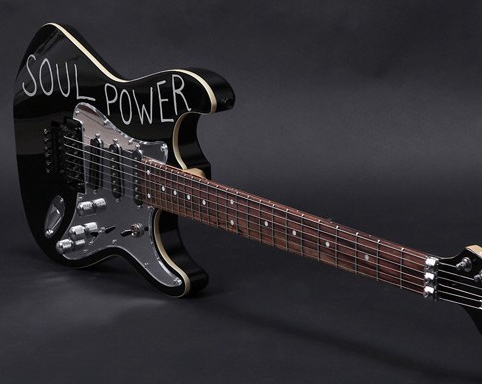 

Custom Shop Tom Morello Soul Power Black Aerodyne ST Electric Guitar Floyd Rose Tremolo Tailpiece, Mirror Pickguard, Black Hardware