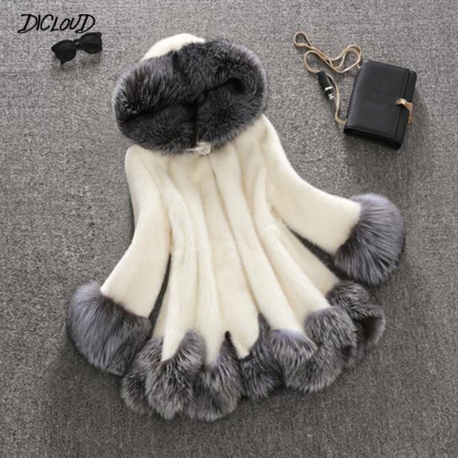 

2018 New Loose Faux Fur Coat Women Fashion Autumn Winter Long Sleeve Thick Warm Fur Coat Ladies Casual Hooded Slim Jacket, Black