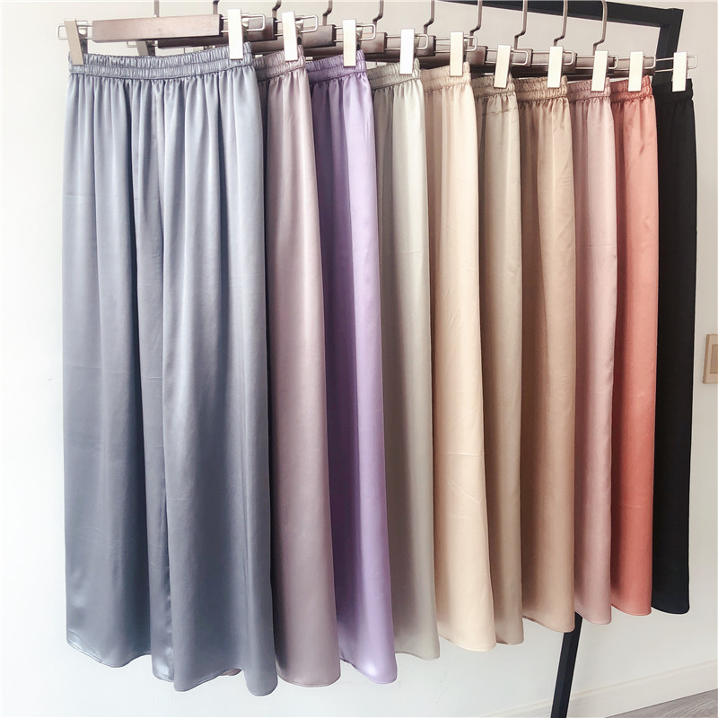 

2020Summer silk silk ladies pants loose casual ladies high waist plus size wide leg pants elastic waist high-end women X88