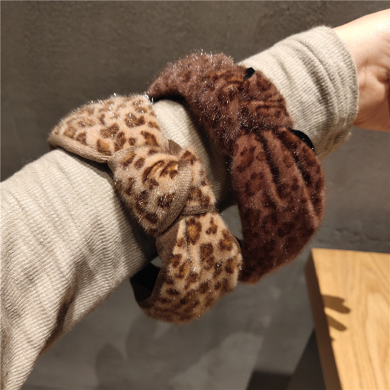 

Fashion Leopard velvet Women's Hair hoop Wide Side Cross Knot Headband For Adlut Girls Headwear Turban hairband headdress