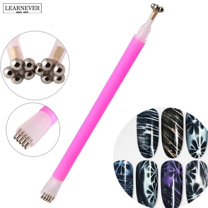 

Pink Color Nail Art Magnet Stick Cat Eyes Double Headed 3D Line Effect Strong Pen Gel Tool Polish Strip For Nail Magnet Mag Y3W0, As shown