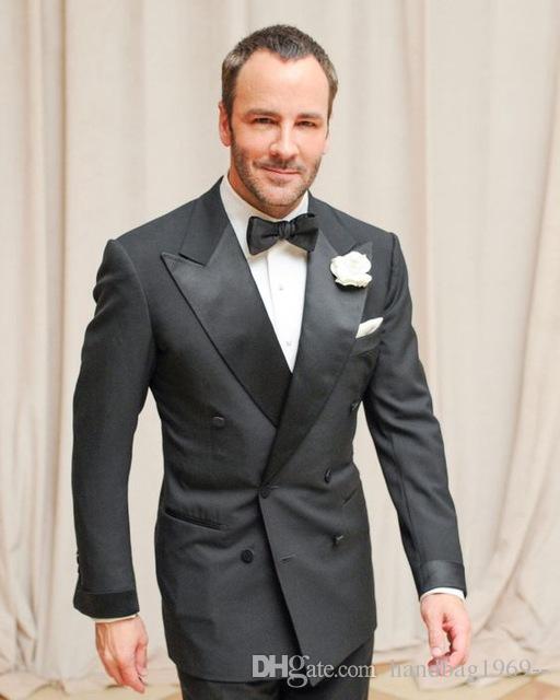 

New Arrivals Double Breasted Dark Grey Groom Tuxedos Peak Lapel Groomsmen Best Man Blazer Mens Wedding Suits (Jacket+Pants+Tie) D:349, Same as image