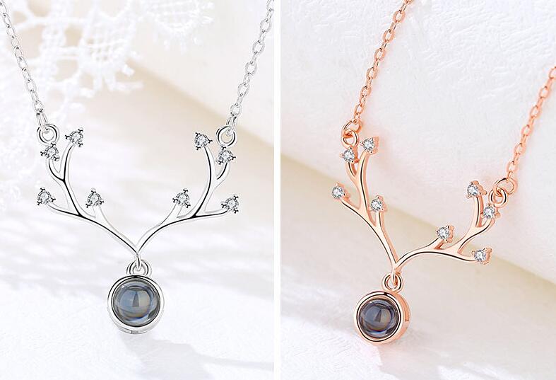 

10Pcs/lot Fashion Temperament Fashion Jewelry Deer Antlers Pendant Necklace Christmas Gift For Women Girl, White