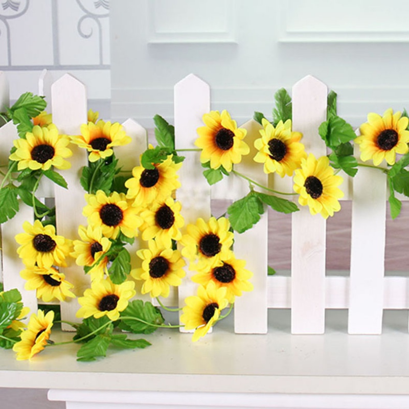 

7.87FT Artificial Sunflower Vine Silk Sunflower Garland Artificial Flowers with Green Leaves for Home Garden Wedding Party Decor, As show