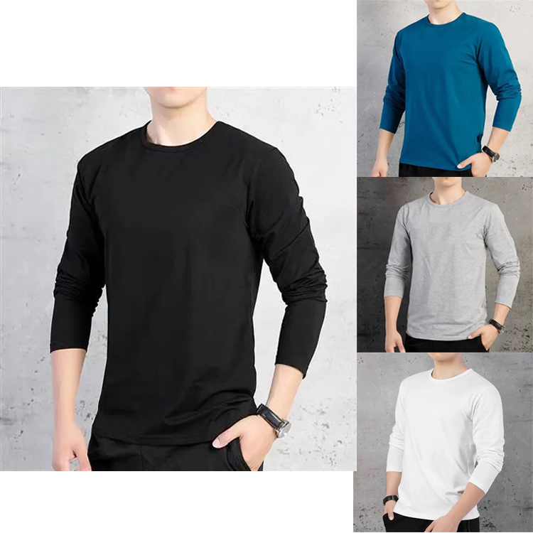 

Men's basic T-shirt with cotton O-neck long-sleeved slim casual T-shirt top T-shirt long-sleeved spring and autumn 7-color SIZE M, Gray