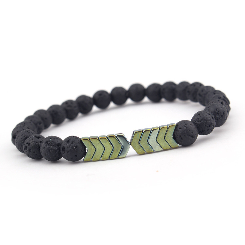 Breloques en forme de flèche à la mode, perles en pierre de lave noire, Bracelet élastique, diffuseur d'huile essentielle, cordes à main, bijoux