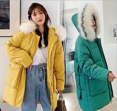 

Wholesale fashion down cotton women's models long winter long fur collar coat loose coat size M-XXXL, Creamy-white