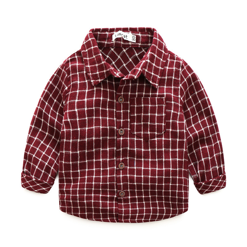

INS NEW Gentleman boy Kids Clothing shirt long Sleeve Plaid print Turn Down collar T shirt kids causal 100% cotton boy kids clothes, As picture