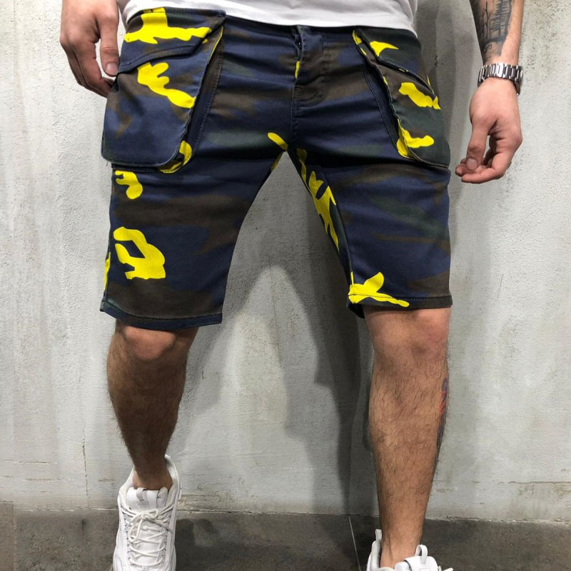 

E-BAIHUI Men Overalls 2019 Summer Casual Short Pants Camouflage Loose Multi-pocket Mens Outdoor Pants Designer Brand Shorts L622, White;black