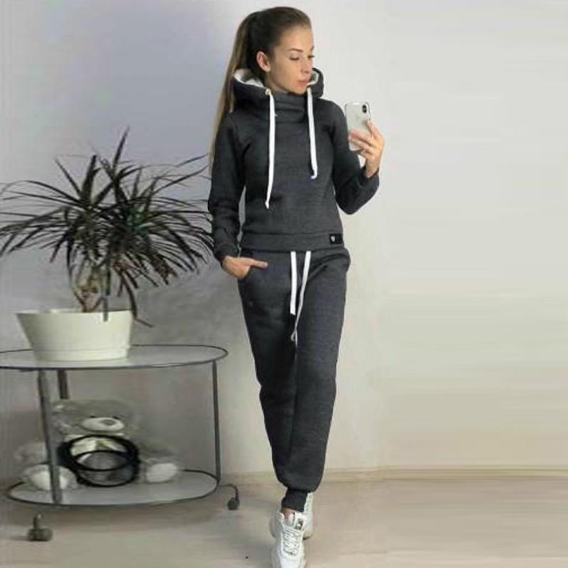 

Winter Women 2 Piece Tracksuit Fashion Women's Solid Color Casual Sweatshirt Two-piece Set Ladies Hoodies Sportwear #3, Gray