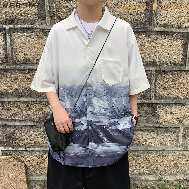 

VERSMA Korean Harajuku Retro Print Oversized Shirts Men 5XL Japanese Vintage Tropical Hawaiian Shirts Women Blouse Dropshipping, White