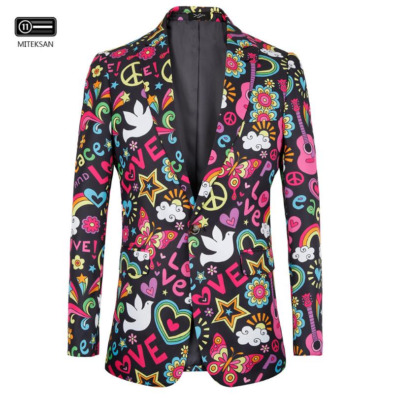 

New Festival Print Men Blazer masculino 2020 Casual Two-buttons Long Sleeve Jacket Holiday Outdoor Terno Fashion costume homme