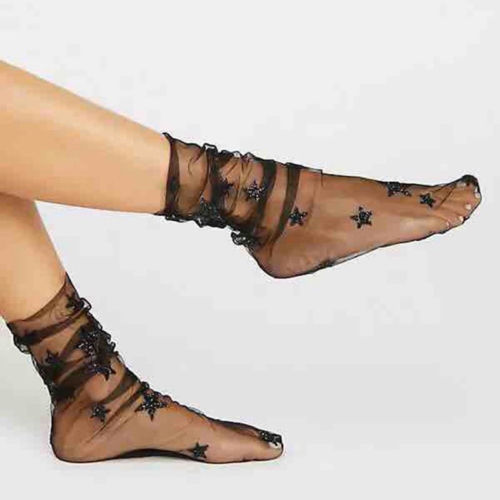 2019 Sexy Women Nice Glitter Star Mesh Socks Charm Transparent Elastic Sheer Ankle Ultrathin Socks-image-511260073