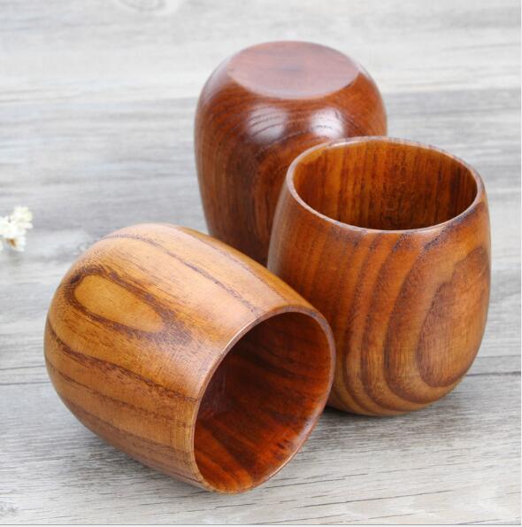 Wood cup sake Saucers solid wooden water mug handy restaurant tea mugs-image-519186383