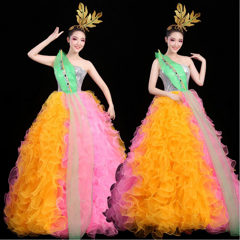 

Customized New opening folk music dance performance female elegant modern dance dress large stage special chorus dress high quality